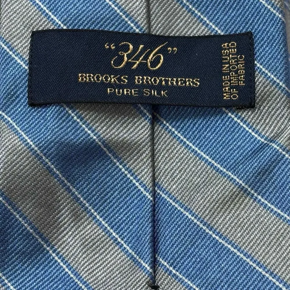Vintage Brooks Brothers 346 Silk Repp Tie Stripe Blue & Silver USA